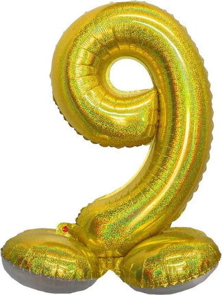 26" Standing Number '9' Mylar Balloon - Holographic Gold Party Expo