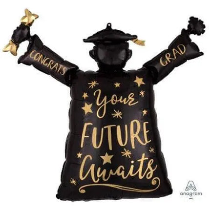 29" Graduation Silhouette "Your Future Awaits" Mylar Balloons - Black & Gold Party Expo