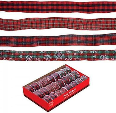 2" Plaid Wire Edge 3-Yards Christmas Ribbons, 4 Designs (1ct) Party Expo