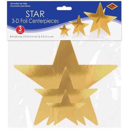 3-D Foil Star Centerpieces - Gold - Party Expo