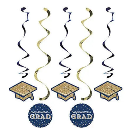 30" Glittering Grad Dizzy Danglers - Navy & Gold Party Expo