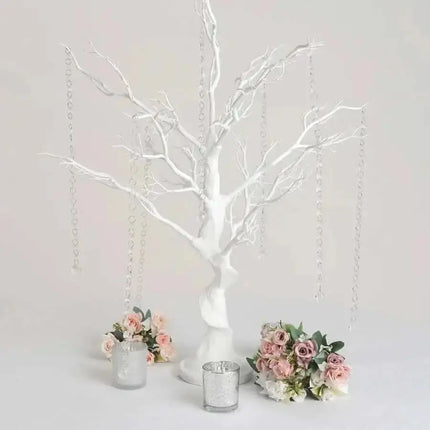 30" White Glittered Manzanita Tree with Acrylic Chains Party Expo