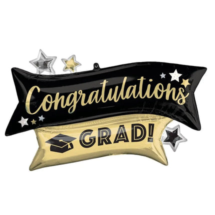 38" Graduation "Congratulations Grad!" Mylar Balloon - Gold & Black Party Expo