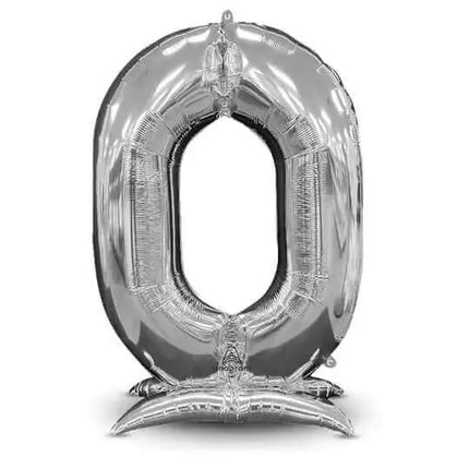 52" Stand-up (Numberz 0) Mylar Balloons - Silver (Air-Filled Only) Party Expo