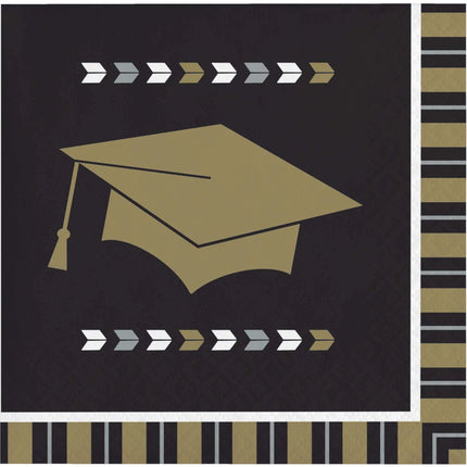 5" Glitzy Graduation Beverage Napkins - Black & Brown Party Expo