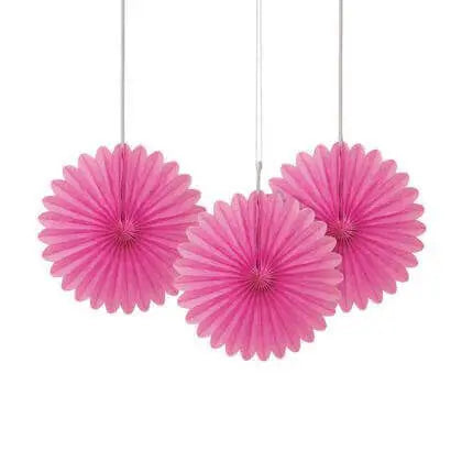 6" Hot Pink Tissue Paper Fan Decorations (3ct) Party Expo