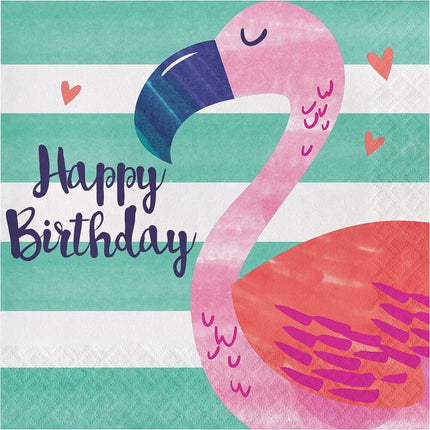 6.5" Flamingo Striped Luncheon Napkins - Pink & Green Party Expo