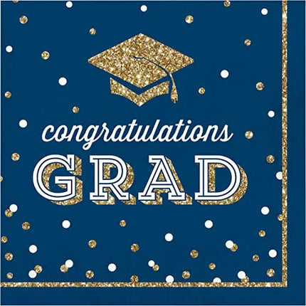 6.5" Glittering Grad Luncheon Napkins - Gold, Navy, and White (36ct) Party Expo