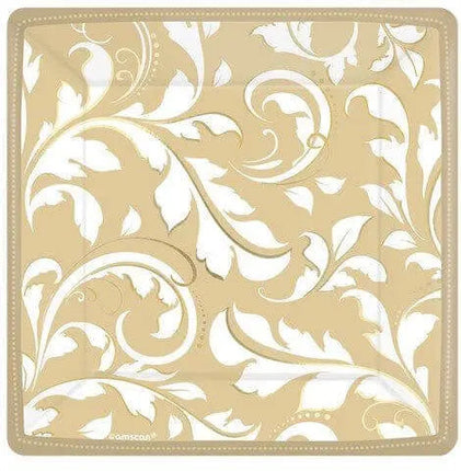 7" Gold Elegant Scroll Square Plates Party Expo