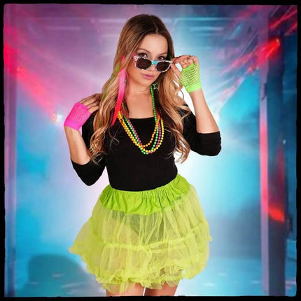 80's Neon Kit (Hair Extension, Beads, Earrings, Gloves. and Glasses) - Party Expo