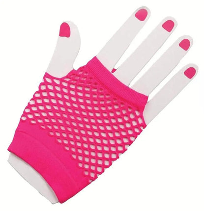 80's Fishnet Fingerless Glove-Short-Pink - Party Expo
