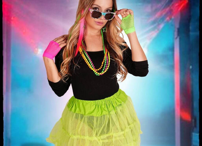 80's Neon Kit (Hair Extension, Beads, Earrings, Gloves. and Glasses) - SKU:69175 - UPC:847218071305 - Party Expo