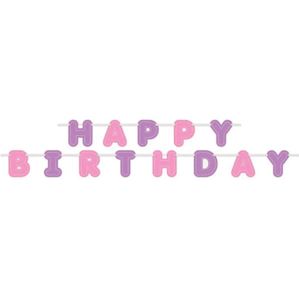 9ft Happy Birthday Banner - Pastel Purple & Pink - Party Expo
