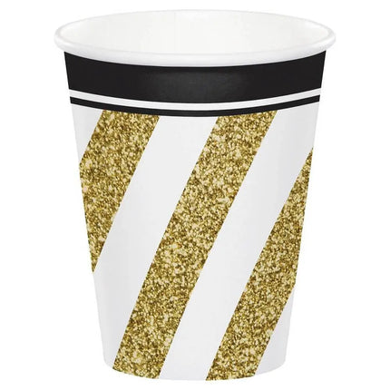 9oz Black & Gold Paper Cups (8ct) - Party Expo