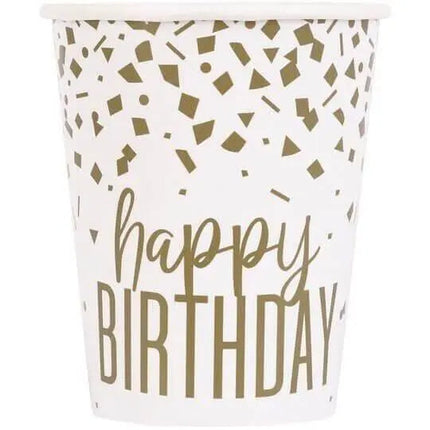 9oz Confetti Gold Birthday Paper Cups (8ct) - Party Expo