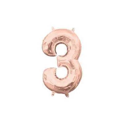 Anagram - 16" Number '3' Mylar Balloon - Rose Gold (Air-Filled) Party Expo