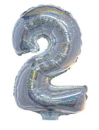 Balloon on Stick - 16" Silver Number 2 - Holographic Party Expo