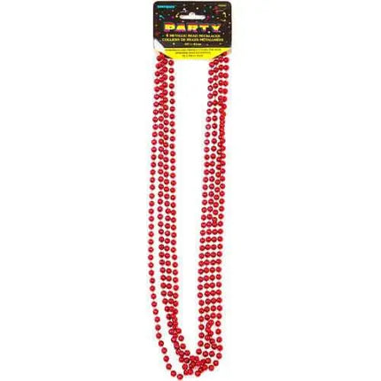 Bead Necklace-Red Metallic - Party Expo
