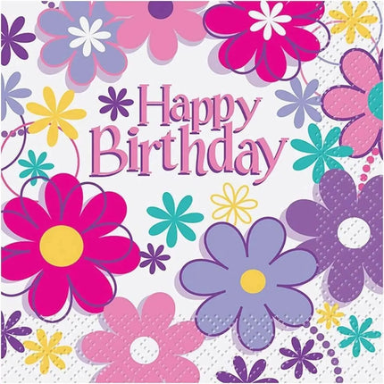 Birthday Blossom Beverage Napkins (16ct) - Party Expo