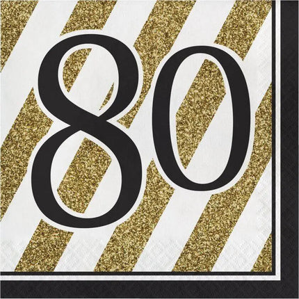 Black & Gold "80" Lunch Napkins (16ct) Party Expo