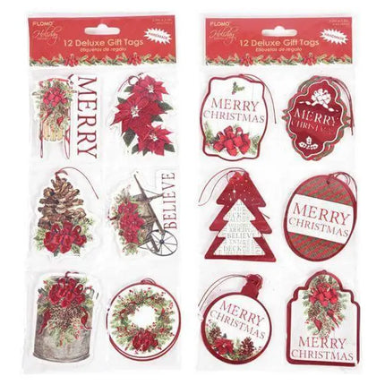Christmas Die Cut Pop Layer with Hot Stamping Gift Tags (12ct) - Party Expo