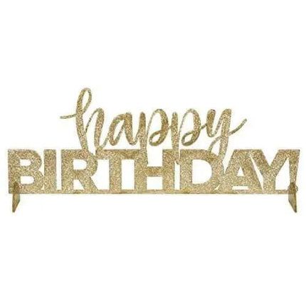 Clear Plastic Happy Birthday Centrpiece w/ Gold Flakes - Party Expo