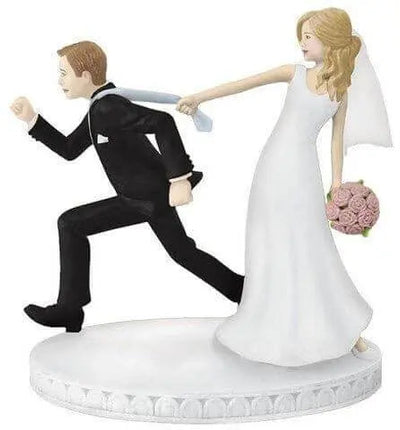 Comical Tie-Puller Wedding Cake Topper - Black & White - Party Expo