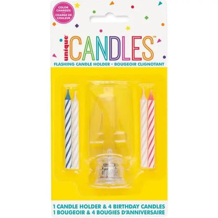 Flashing Number "4" Candle Holder with Birthday Candle (1ct) Party Expo