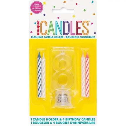 Flashing Number "8" Candle Holder with Birthday Candle (1ct) Party Expo