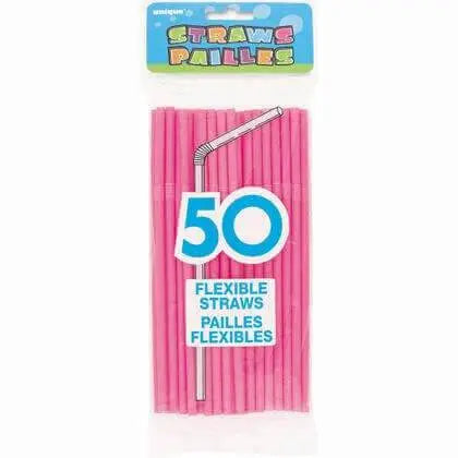 Flex Straws - Hot Pink (50ct) - Party Expo