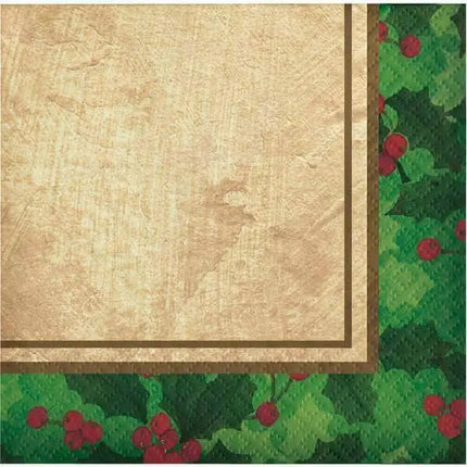 Gilded Holly Beverage Napkins - Party Expo