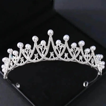 Gleaming Crystal Tiara with Pearls - Party Expo