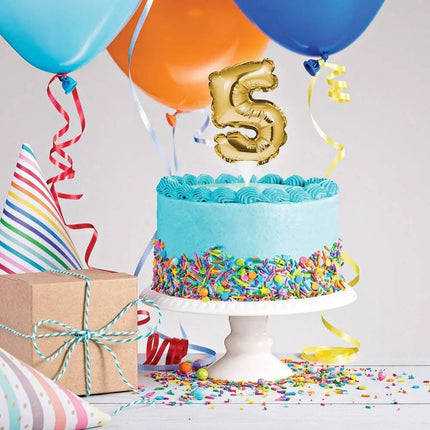Gold Number '5' Self-Inflating Balloon Cake Topper - Party Expo