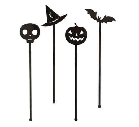 Halloween Black Plastic Cocktail Stirrers (8 Count) - Party Expo
