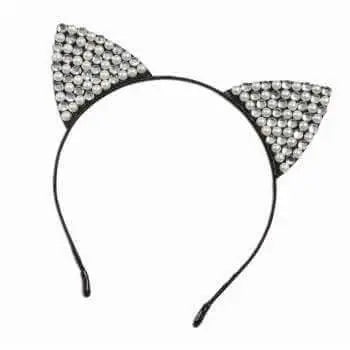 Halloween Midnight Rhinestone & Pearl Cat Ears Headband - Party Expo