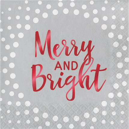 Holiday Sparkle & Shine Silver Merry & Bright Lunch Napkins - Party Expo