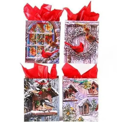 Large Christmas Cardinals Matte Gift Bag (1ct) - Party Expo