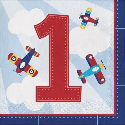 Lil' Flyer Airplane 1st Birthday Lunch Napkins - Party Expo