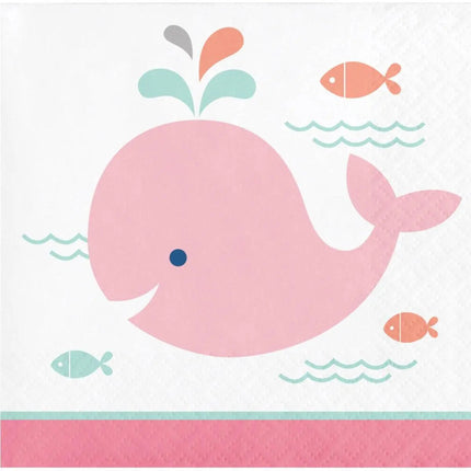 Pink Baby Whale Beverage Napkins (16ct) - Party Expo