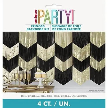 Scalloped Fringe Garland Backdrop Kit - Black and Gold (4 count) - Party Expo