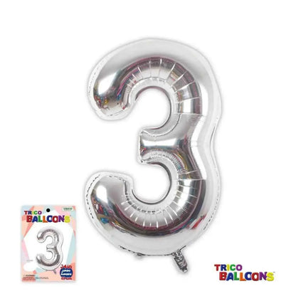 Trico - 34" Number '3' Mylar Balloon - Silver Party Expo