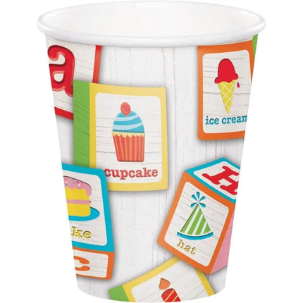 ABC Blocks - 9oz Birthday Party Paper Cups (8ct) - Party Expo