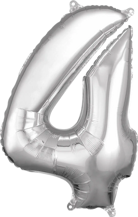 Anagram - 26" Number '4' Mylar Balloon - Silver Party Expo
