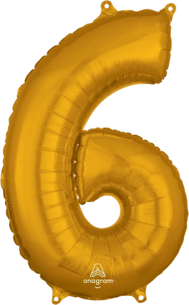 Anagram - 26" Number '6' Mylar Balloon - Gold Party Expo
