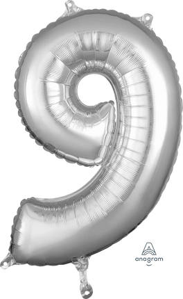 Anagram - 26" Number '9' Mylar Balloon - Silver Party Expo