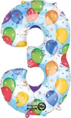 Anagram - 34" Number '3' Mylar Balloon and Streamer Party Expo