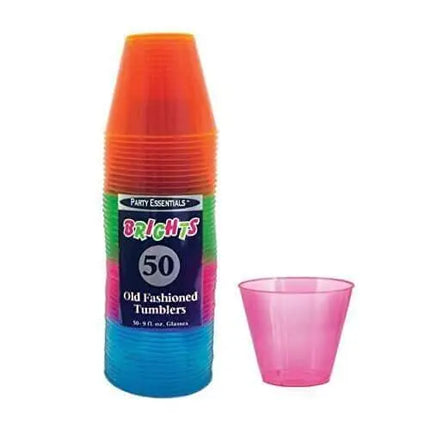 9oz Assorted Neon Plastic Cups (50ct) - Party Expo