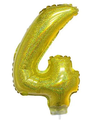 Balloon on Stick - 16" Gold Number 4 - Holographic Party Expo