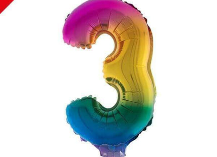 Balloon on Stick - 16" Rainbow Number 3 - SKU:85532 - UPC:8712364855326 - Party Expo