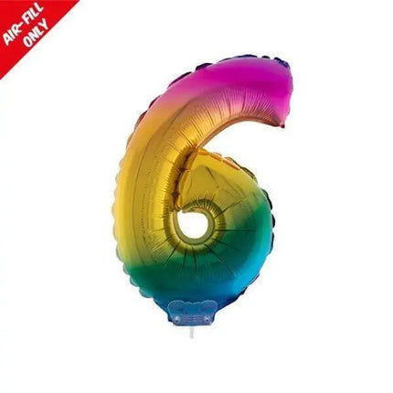 Balloon on Stick - 16" Rainbow Number 6 Party Expo